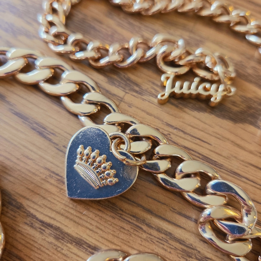 JUICY COUTURE Gold Chunky Link And Crystal Charm Belt BOLD ACCESSORIES! - Picture 7 of 13